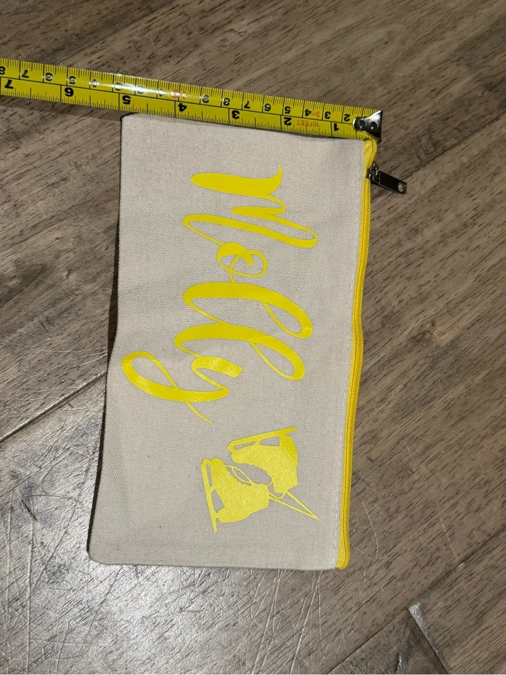 Yellow Script “Molly” personalized Canvas pencil case Pouch - figure skate NWOT